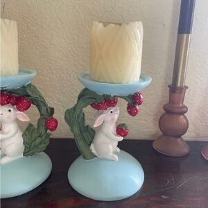 Easter Charming Blue Bunny Candle Holder. Set of two
